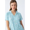 MİRAY- Kadın Buz Mavisi Yıldız Desenli Önden Düğmeli Pijama Takımı