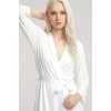 MİRAY- Kadın Ekru Yumuşak Dokulu Dökümlü Uzun Kimono Şık ve Rahat Ev Giyim