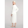 MİRAY- Kadın Ekru Yumuşak Dokulu Dökümlü Uzun Kimono Şık ve Rahat Ev Giyim