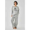 MİRAY- Kadın Gri Akrep Burcu Oversize 2 İplik Eşofman Ev Giyim Takımı