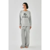 MİRAY- Kadın Gri Akrep Burcu Oversize 2 İplik Eşofman Ev Giyim Takımı