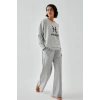 MİRAY- Kadın Gri Balık Burcu Oversize 2 İplik Eşofman Ev Giyim Takımı
