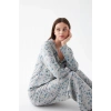 MİRAY- Kadın Gri Desenli Düğmeli Pamuklu Pijama Takımı