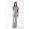 MİRAY- Kadın Gri Desenli Düğmeli Pamuklu Pijama Takımı