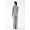 MİRAY- Kadın Gri Desenli Düğmeli Pamuklu Pijama Takımı