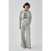 MİRAY- Kadın Gri İkizler Burcu Oversize 2 İplik Eşofman Ev Giyim Takımı