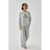 MİRAY- Kadın Gri Oğlak Burcu Oversize 2 İplik Eşofman Ev Giyim Takımı