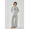 MİRAY- Kadın Gri Oğlak Burcu Oversize 2 İplik Eşofman Ev Giyim Takımı