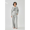 MİRAY- Kadın Gri Sleep Mode ON Oversize 2 İplik Eşofman Ev Giyim Takımı