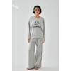 MİRAY- Kadın Gri Yengeç Burcu Oversize 2 İplik Eşofman Ev Giyim Takımı