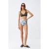 MİRAY- Kadın Haki Pedli Üst ve Yüksek Bel Çiçek Desenli Bikini Takımı