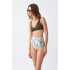 MİRAY- Kadın Haki Pedli Üst ve Yüksek Bel Çiçek Desenli Bikini Takımı