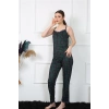 MİRAY- Kadın İp Askılı Yeşil Ekoseli Pijama Takım