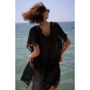 MİRAY- Kadın İşlemeli Tunik Pareo Plaj Elbisesi Siyah