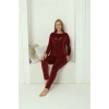 MİRAY- Kadın Kadife Bordo Pijama Takım
