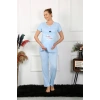 MİRAY- Kadın Kısa Kol Hamile Lohusa Pijama Takımı Mavi