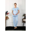 MİRAY- Kadın Kısa Kol Hamile Lohusa Pijama Takımı Mavi