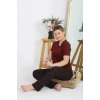MİRAY- Kadın Kısa Kol Pamuk Penye Pijama Takım Bordo