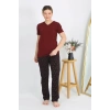 MİRAY- Kadın Kısa Kol Pamuk Penye Pijama Takım Bordo