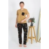 MİRAY- Kadın Kısa Kol Pamuk Penye Pijama Takım Hardal