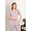 MİRAY- Kadın Kısa Kol Pamuk Penye Pijama Takım Pudra