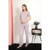 MİRAY- Kadın Kısa Kol Pamuk Penye Pijama Takım Pudra