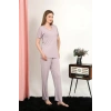 MİRAY- Kadın Kısa Kol Pamuk Penye Pijama Takım Pudra