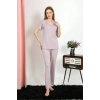 MİRAY- Kadın Kısa Kol Pamuk Penye Pijama Takım Pudra