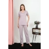MİRAY- Kadın Kısa Kol Pamuk Penye Pijama Takım Pudra