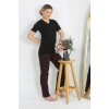 MİRAY- Kadın Kısa Kol Pamuk Penye Pijama Takım Siyah