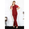 MİRAY- Kadın Kolu Dantelli Penye Pijama Takım Bordo