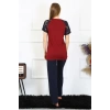 MİRAY- Kadın Kolu Dantelli Penye Pijama Takım Bordo