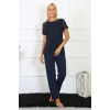 MİRAY- Kadın Kolu Dantelli Penye Pijama Takım Lacivert