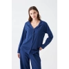 MİRAY- Kadın Lacivert Düğmeli Yaka Detaylı Pamuklu Pijama Takımı