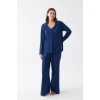 MİRAY- Kadın Lacivert Düğmeli Yaka Detaylı Pamuklu Pijama Takımı