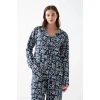 MİRAY- Kadın Lacivert “Paris” Yazı Desenli Düğmeli Pamuklu Pijama Takımı