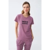 MİRAY- Kadın Mor Yıldız Desenli Penye Kısa Kol Pijama Takımı