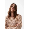 MİRAY- Kadın Oversize Bej Leopar Desenli Pamuklu Kalın Pijama Takımı