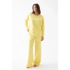 MİRAY- Kadın Oversize Sarı Desenli Pamuklu Kalın Pijama Takımı