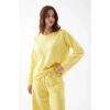 MİRAY- Kadın Oversize Sarı Desenli Pamuklu Kalın Pijama Takımı