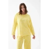 MİRAY- Kadın Oversize Sarı Desenli Pamuklu Kalın Pijama Takımı