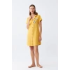 MİRAY- Kadın Pamuk Penye Kısa Kol Düğmeli Sarı Tunik Gecelik