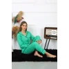 MİRAY- Kadın Pamuk Penye Önden Düğmeli Uzun Kol Yeşil Pijama Takım