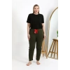 MİRAY- Kadın Pamuklu Büyük Beden Alt Pijama Haki