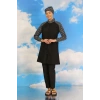 MİRAY- Kadın Pantolonlu Desenli Tam Tesettür Mayo Siyah