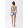 MİRAY- Kadın Pedli Üst Tropik Desenli Yüksek Bel Bikini Takımı - Buz Mavisi
