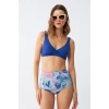 MİRAY- Kadın Pedli Yaprak Desenli Yüksek Bel Sax Bikini Takımı