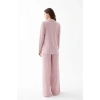 MİRAY- Kadın Pembe Önden Düğmeli Rahat Kesim Pijama Takımı – Günlük Ev Giyim Seti