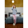 MİRAY- Kadın Penye Uzun Kol Pijama Takım Gri