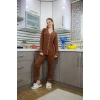 MİRAY- Kadın Penye Uzun Kol Pijama Takım Kahve